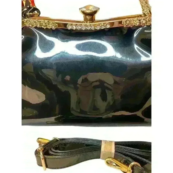 Glossy Patent Leather Handbag Women Top Handle Tote Bag Evening - Picture 2 of 5